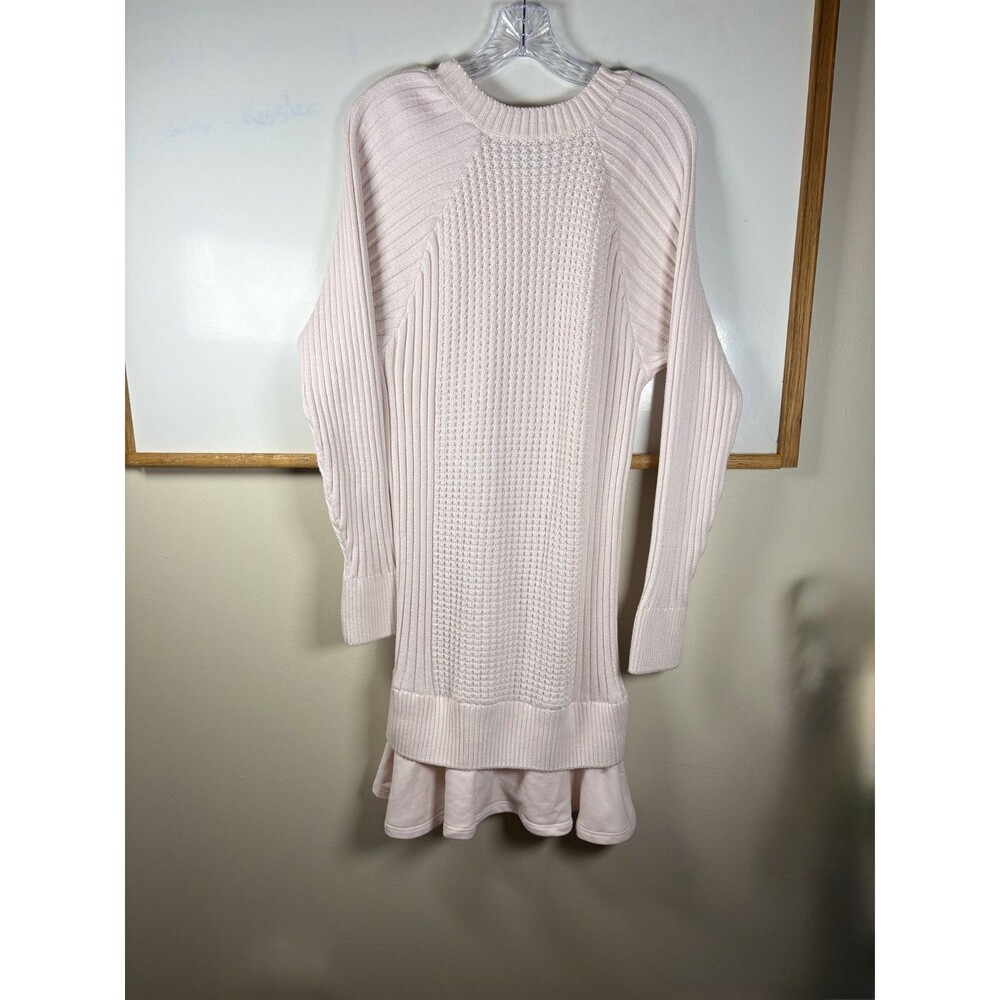 Anthropologie Daily Practice Twofer Waffle Knit Sweater Dress M Pink Ruffle - Picture 3 of 8